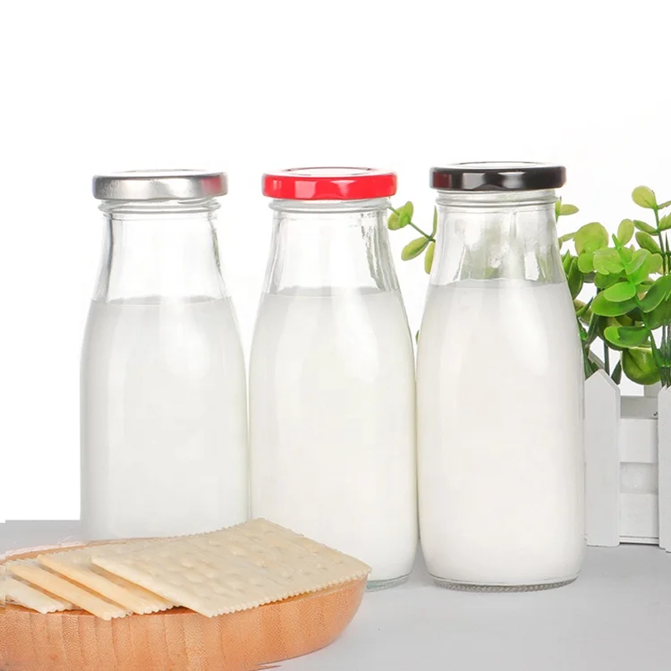 Wholesale Clear 200ml 250ml 500ml 1 liter Beverage Juice Fresh Milk Bottle Glass