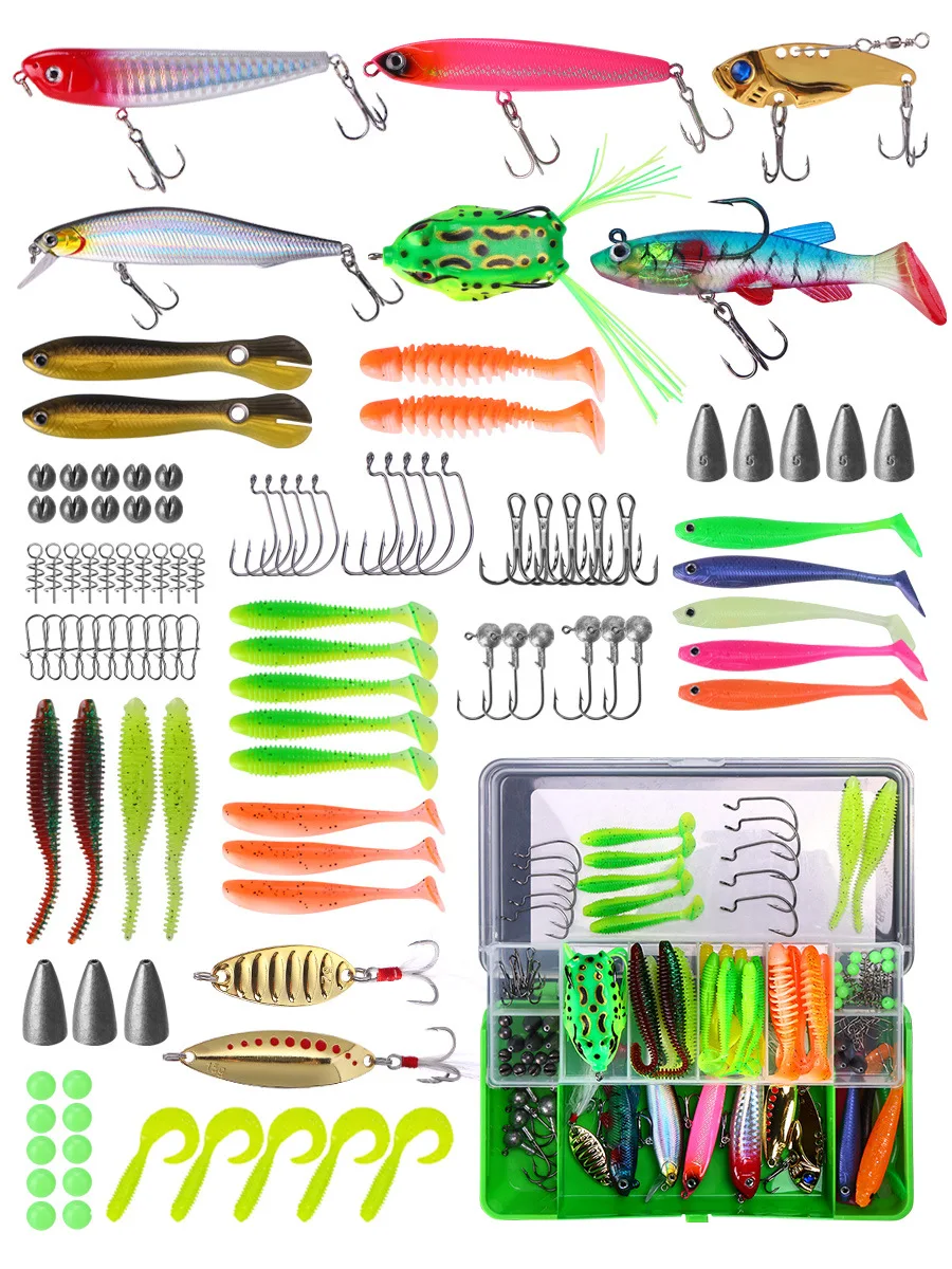 Hot Sale Uniker Cheap Multi Functional 104 PCS Fish Tackle With Plier and Box Fishing Lure Set for Carp Fishing