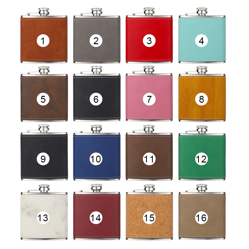 AGH Laserable custom Logo 6oz stainless steel leather hip flask Alcohol Liquor Whiskey Bottle gifts wine pot