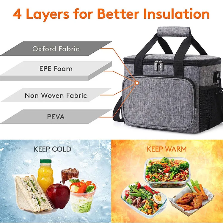 Portable Outdoor Large Capacity Waterproof PEVA Insulation Picnic Cooler Bag with Shoulder Strap Nylon Material
