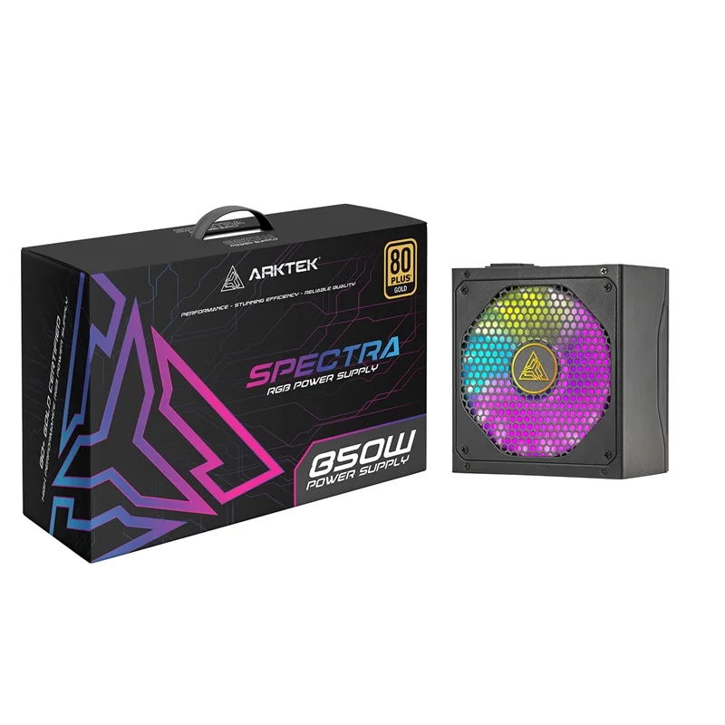 Модульный вентилятор ARKTEK RGB, 850 Вт, 80 + золотой блок питания