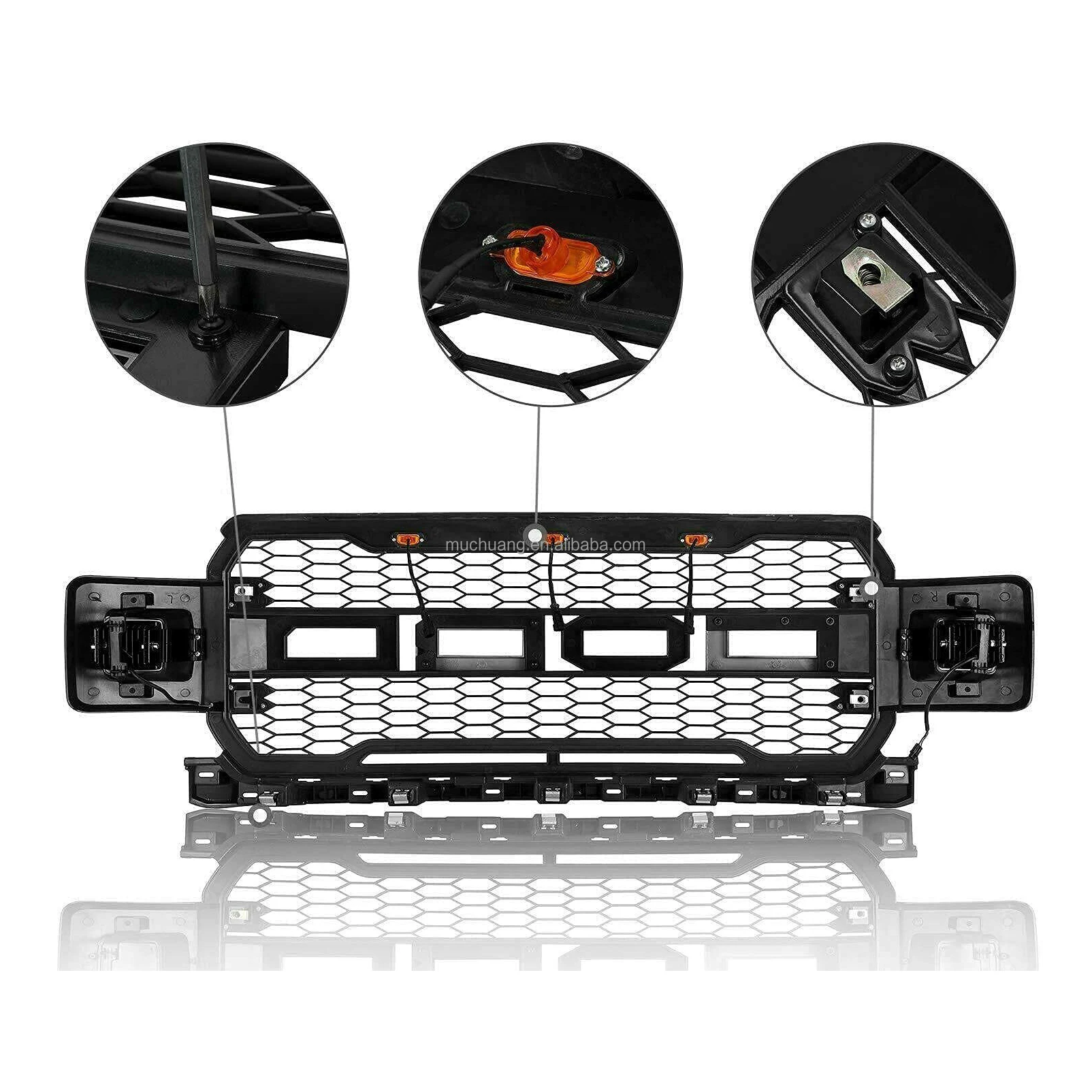 American hot selling retail auto parts Car Grille For 2018 2019 2020 Ford Raptor Style F150 Pickup Mesh Upper Hood Grille LED