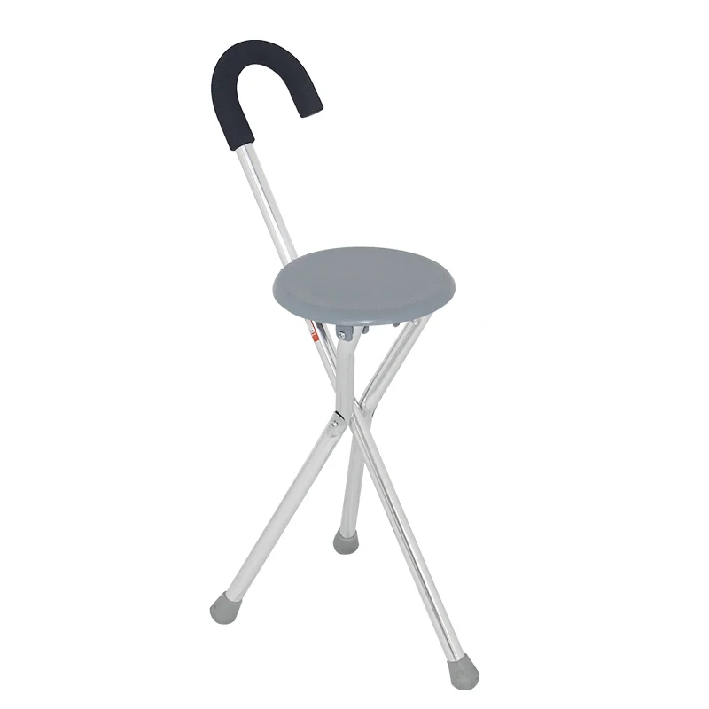Lightweight aluminum Elderly tripod walking stick 2 in 1 foldable walking cane with seat