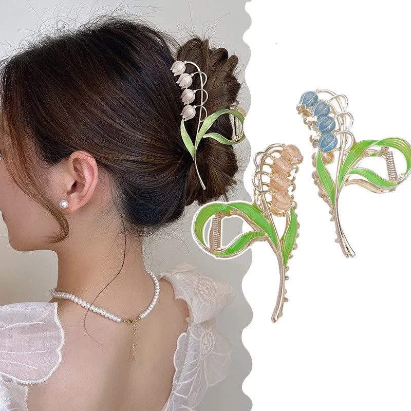 Lily of the Valley Hair Clips for Women Female Summer Orchid Hair Pins Ladies Colorful Flower Hair Claw