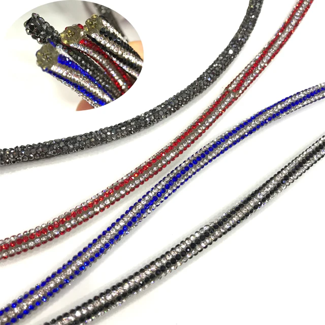 tr071 New design double color crystal rhinestone cord diamond rope with hole for shoe jewelry