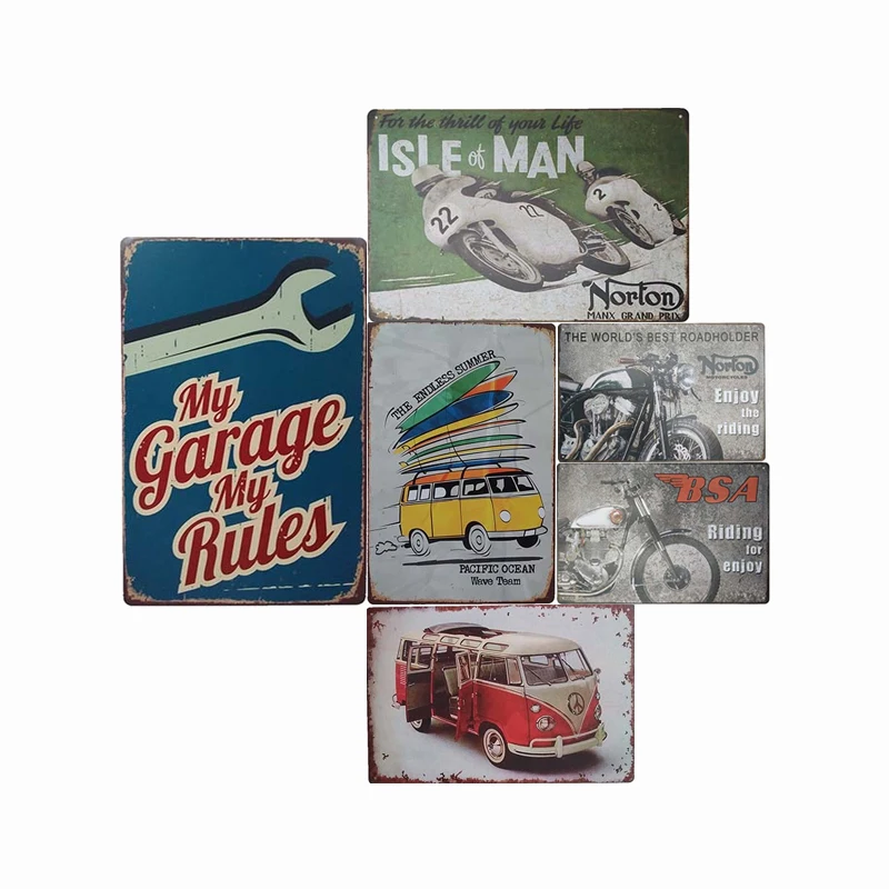 Wholesale Pub Restaurant Bar Wall Art Painting Bus Flat Metal Sign Indian Motorcycle Tin Signs