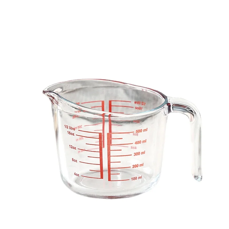 Factory Wholesale Creative Microwave Safe High Borosilicate Clear Glass Measuring Cups 500ml With Handle