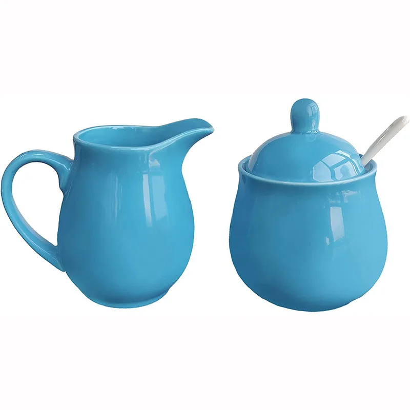 Creamer and Sugar Set with Lid Spoon for Colorful Ceramic Milk Pot Household Coffee Serving Set