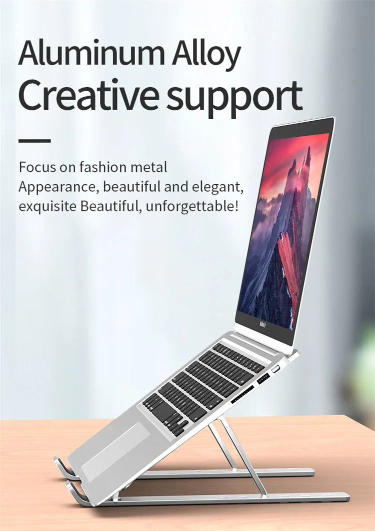 Folding height adjustable aluminum foldable portable adjustment desktop laptop holder riser stand laptop stand mini