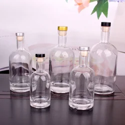 Stocked 1000ml 750ml 500ml liquor bottles vodka glass bottle with cork top lid