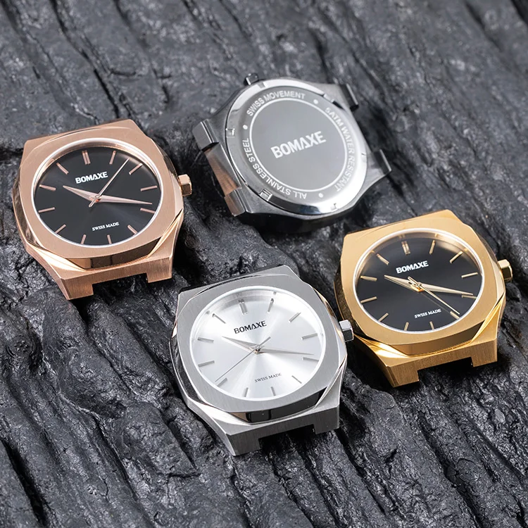 BOMAXE Vintage Watch Men 2time In Wristwatches Mosinite Diamonds Gold SA6190 Quartz Watch Men Watch Luxury Men