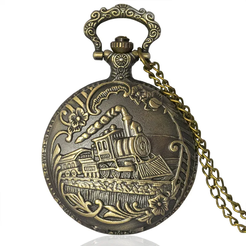 Wholesale custom high quality luxury Retro classic engraved vintage skeleton old quartz metal gold alloy pocket watch for sale