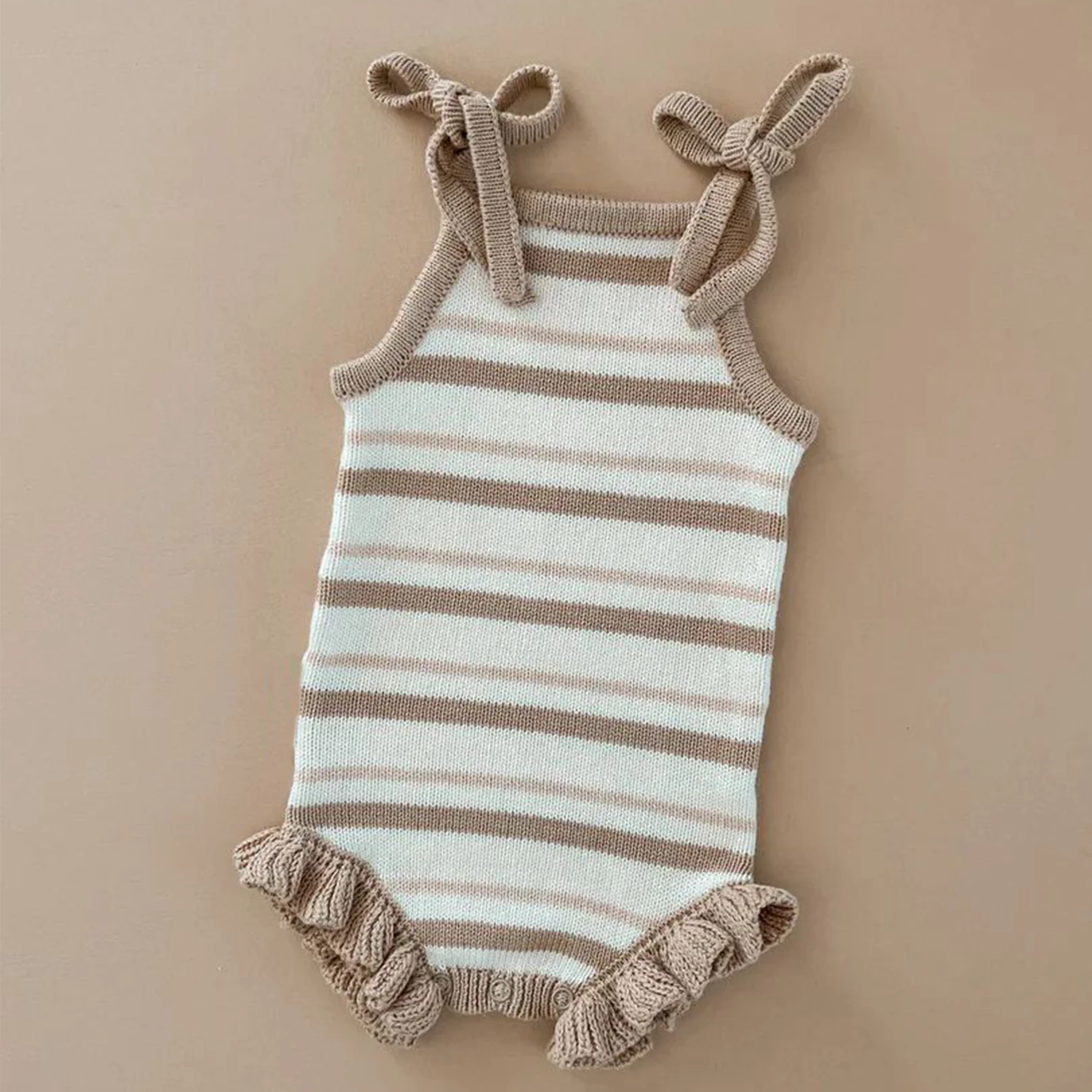 high-quality Custom Baby Knitted Sweater Clothes Flower Striped Jacquard Patterns Bebi Girls Ruffle Singlet Bodysuits