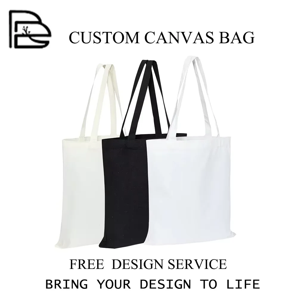 Custom Logo Printed Eco-friendly Waterproof Large Capacity White Black Blank Cotton Canvas Tote Bag Wholesale With Pocket