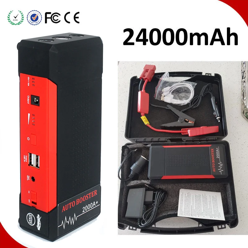 Wholesale 12V 24000mAh 2000A Multi Functional Truck Battery Car Jump Starter Portable for Outdoor with Emergency Start LED Light
