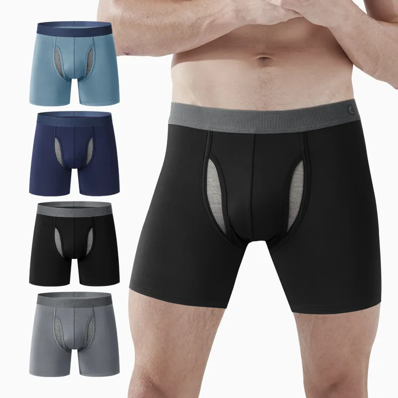 Wholesale High Quality Ice Silk Mens Bamboo Breathable Men Boxers Briefs Plus Size Long Boxers Mens Underwear