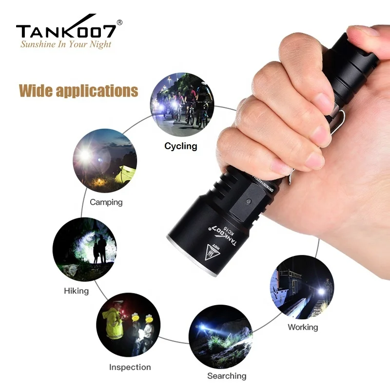 Tank007 flashlight factory wholesale long range torch light high power bulk super bright rechargeable flashlight LED Linterna