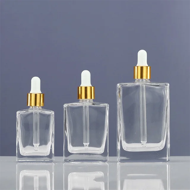 PUTIAN  wholesale 15ml 30ml 50ml 100ml square clear glass dropper bottle rectangle for essential oil