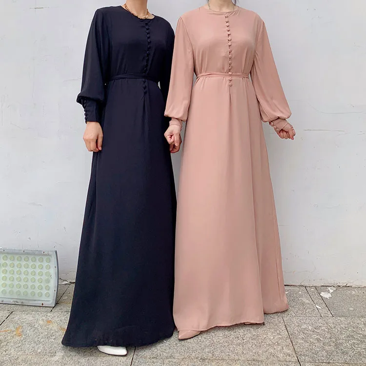 Latest solid button front luxury chiffon kaftan dresses for women dress dubai