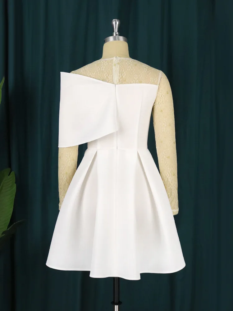 2023 Elegant White Big Swing Evening Dresses Ladies Women Off Shoulder Hollow Out Butterfly Sleeves Lace Party Dress For Bridal