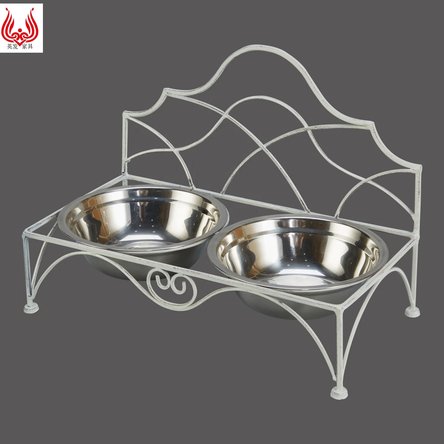 YINFA Stainless Steel Double Bowls Pet Feeder Metal Wire Stand Feeder for Dogs and Cats
