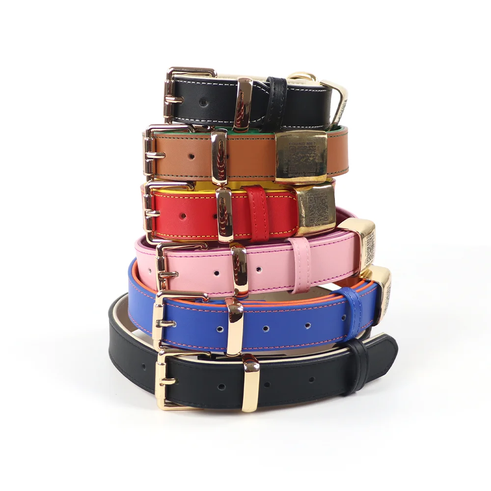 Luxury PU Leather Pet Collar Custom Colors Softly Padded Waterproof Classic Vegan Genuine Leather Dog Collar
