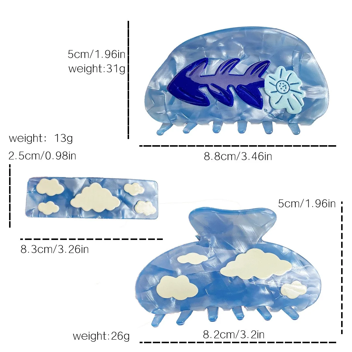 Korean Version of Acetic AcidGgrab Cloud Lightning Print Hair Grab Instagram Niche Design Shark Clip Back Head Disc Hairpin