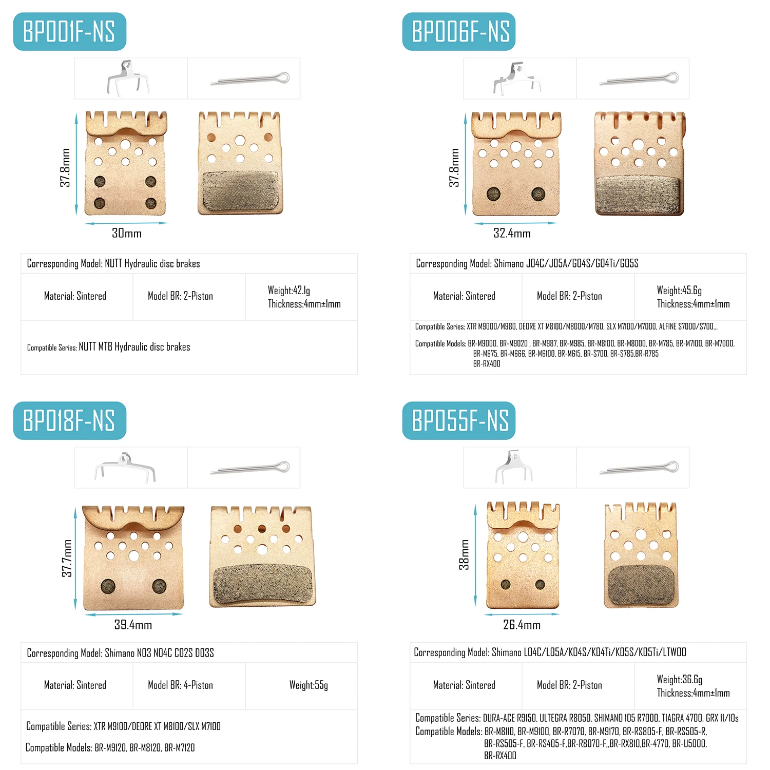 Heat Dissipation Hydraulic Sintered Disc Brake Pads Cooling Fin MTB Brake Pad for Shimano Mountain Bike NUTT