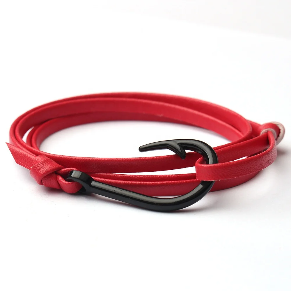 Hot sale fashion casual nautical wind ship anchor pirate leather rope fish hook braided bracelet