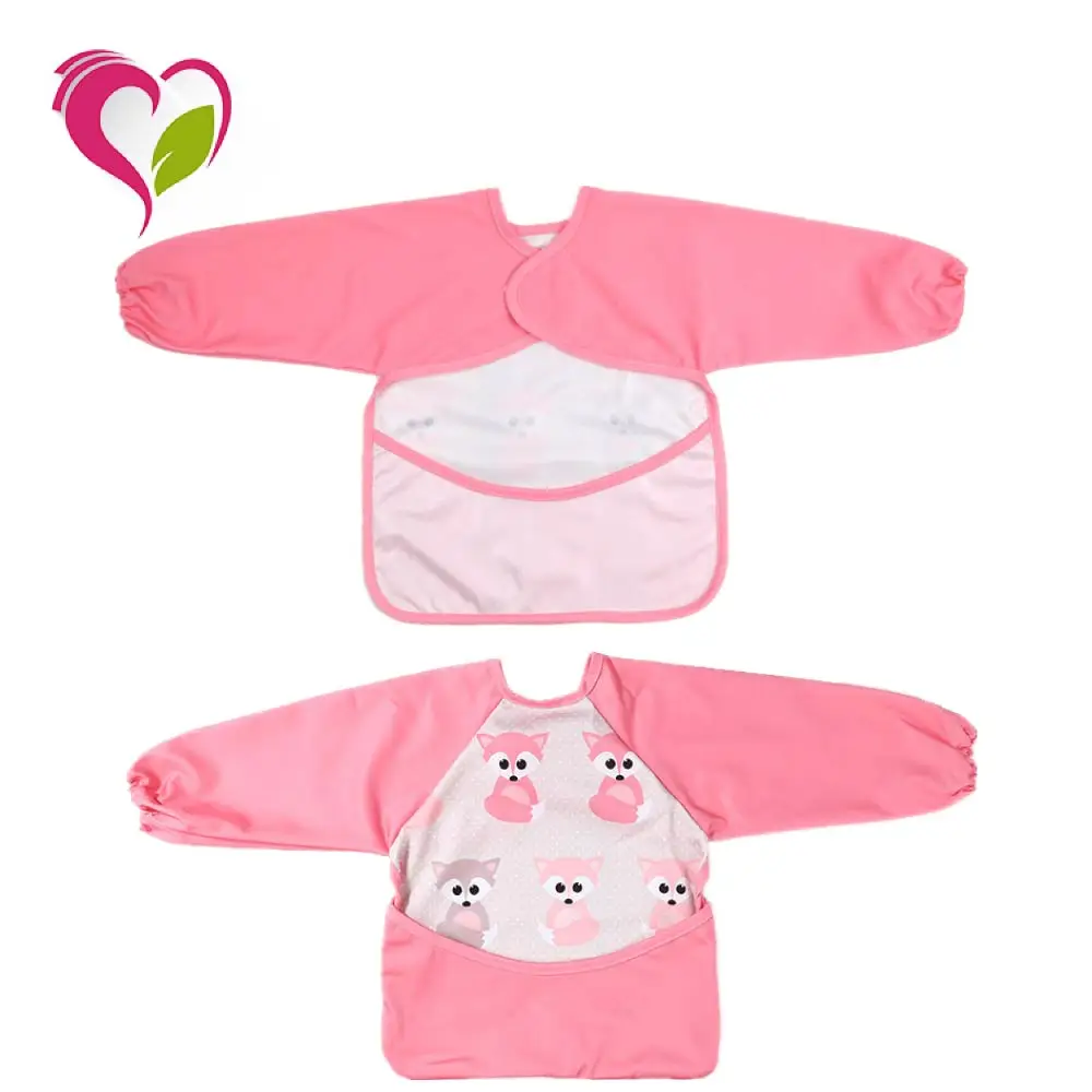Custom Printing 2 Layers Baby Bibs Organic Cotton Long Sleeve Baby Bibs 100% Polyester Baby Bib Long Sleeve