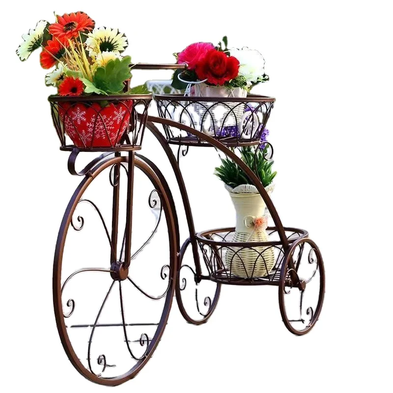 Wrought iron bicycle flower stand, European creative cart, clothing store, shopping mall shop, window decoration,