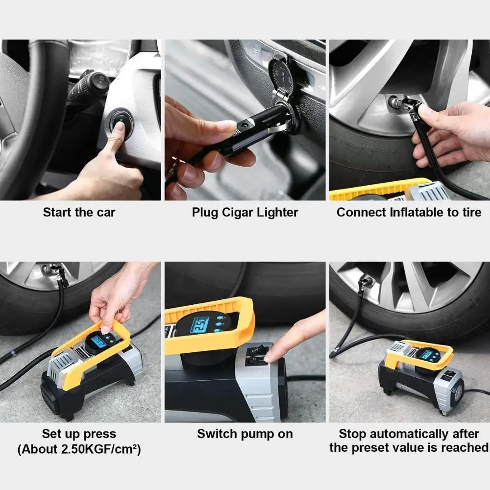 
Portable mini 12v car tyre inflator /electric ac compressor 120w 150psi double cylinder diesel air-compressors 