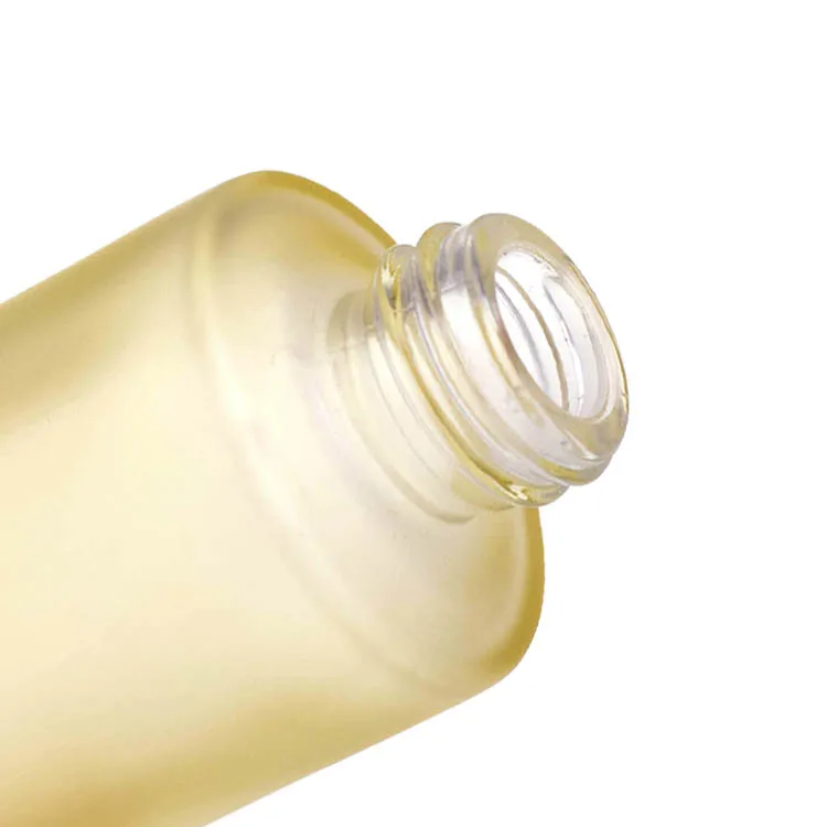 China warehouse cosmetic packaging 30ml frosted yellow liquid serum lotion foundation glass bottle serum with dropper