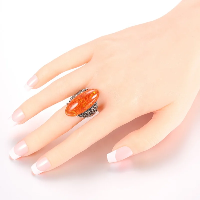 S925 Fine flower Ring Sterling Silver handicraft upper I love mom yellow oval Artisan Baltic Gemstone Amber