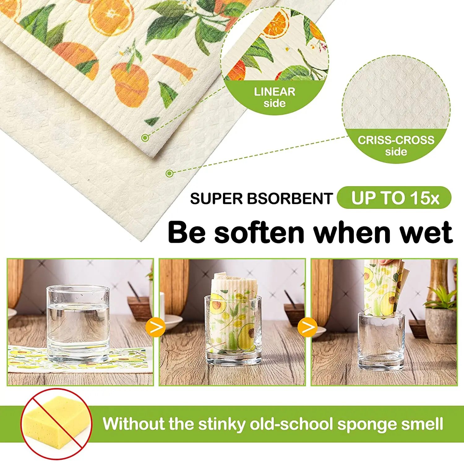 Eco-Friendly 100% Biodegradable Cellulose Sponge Cleaning Cloths Kitchen Cloths Swedish Dishcloth Sponge
