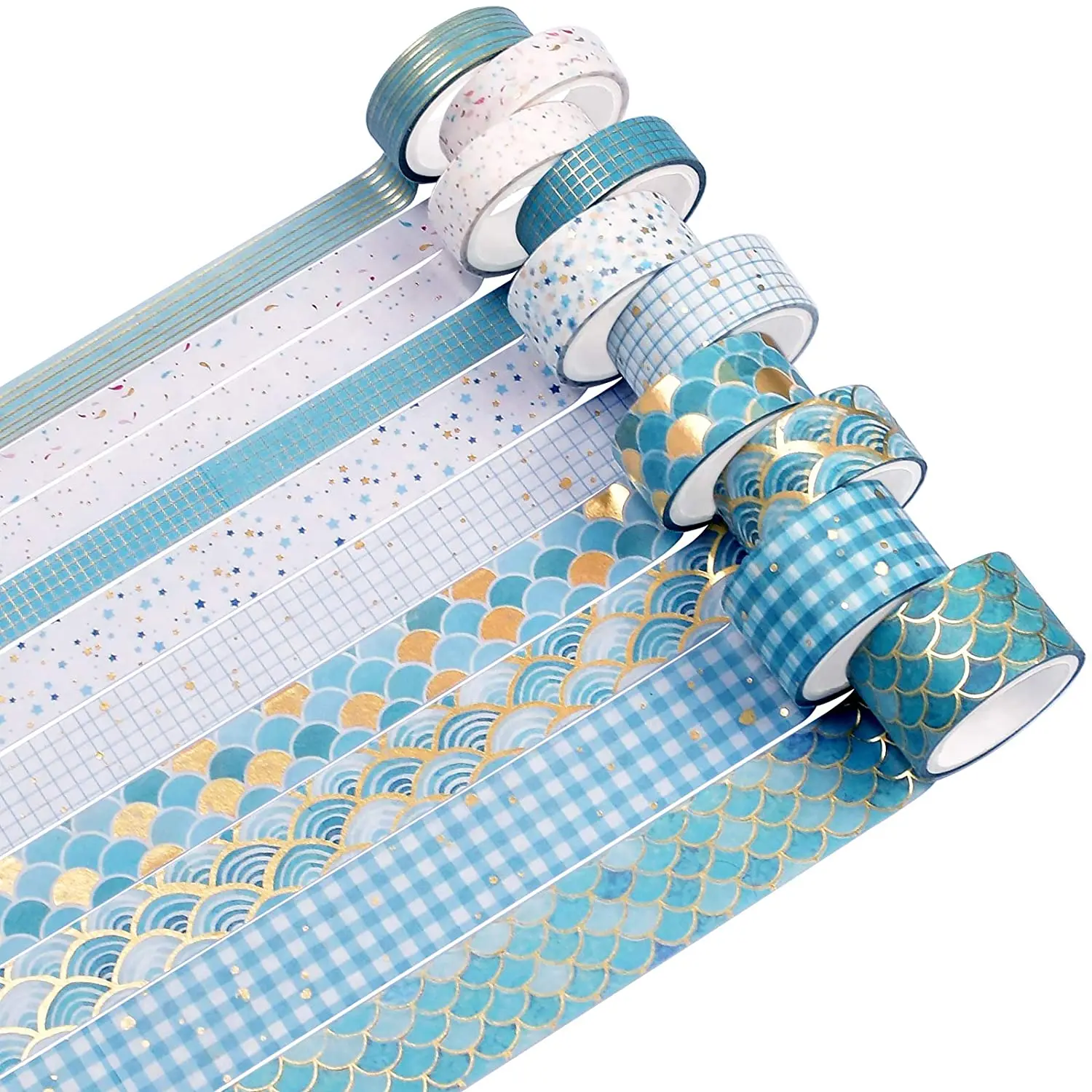 Custom washi tape Gold foil 10 rolls, blue sea Decoration Washi Tape Set ,DIY Planner Sticker Masking Tape gift packing