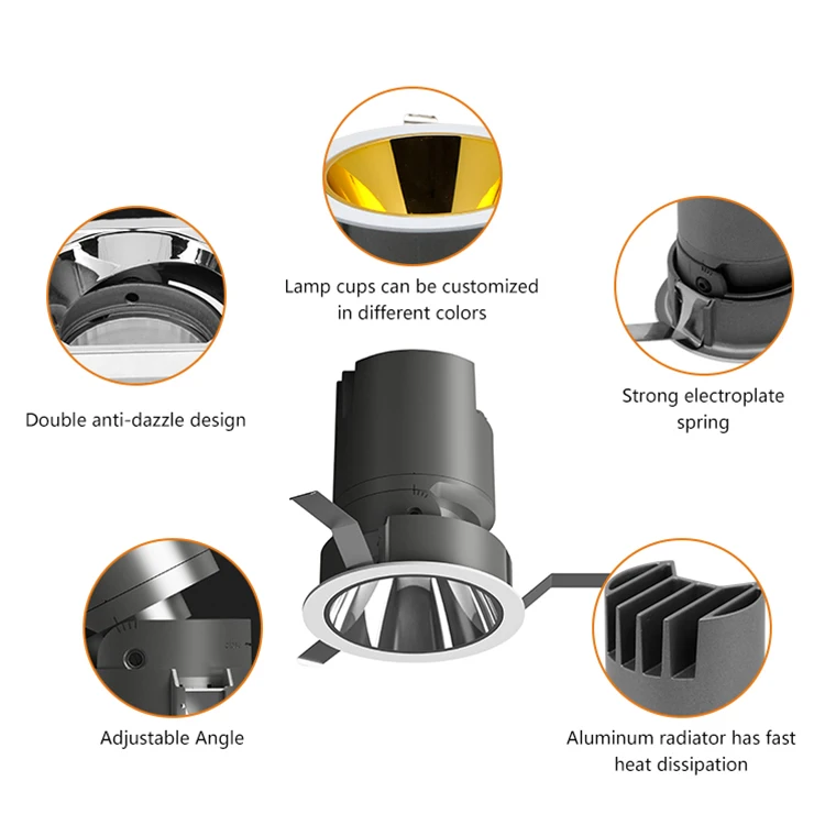 Easy Installation Spot Lighting Fixed Ceiling Recessed Downlight Home Office12W LED Spotlight