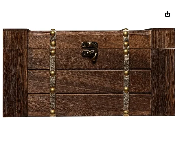 Wood and Leather Treasure Chest with Latch, Storage, Gift, Decoration, Pirate Chest, Vintage Handmade Craft Box for Jewelry