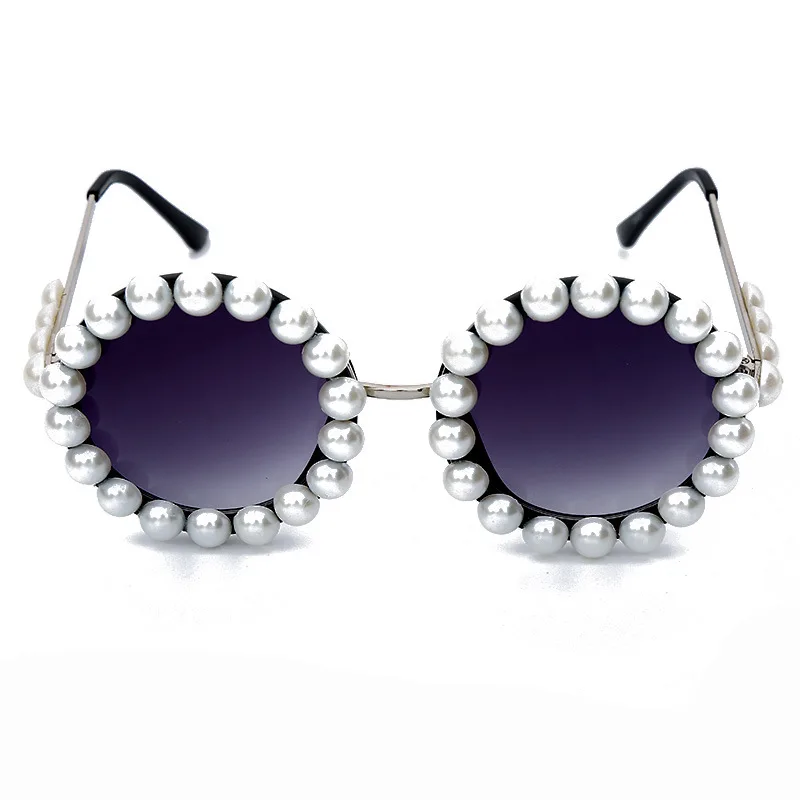 new luxury party fashion designer vintage retro round metal frame trendy pearl women shades sun glasses sunglasses 2021