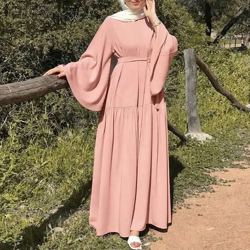 Muslim Modest Dress Chiffon Lantern Sleeve Abaya Dubai Robe Prayer Clothes Sadui Moroccan Long Gown African Dresses
