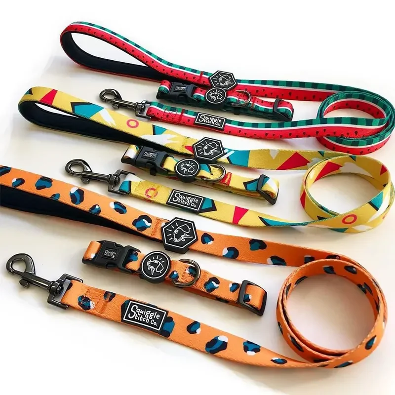 2023 Top Selling  Nylon Sublimation Printed Pet Dog Collar And Leash Set Custom Logo Collar Leash For Dog