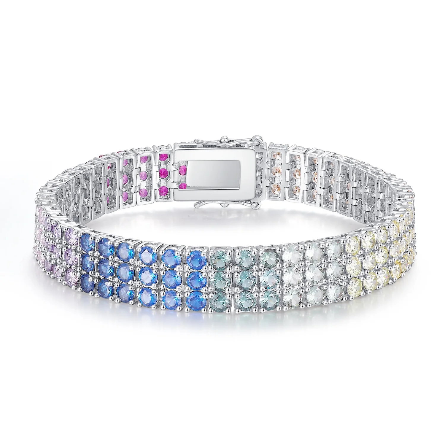 High Quality Color Rainbow Zircon Copper Vintage Trendy Women Moissanite Bracelet Fashion 925 Silver Women Tennis Bracelet