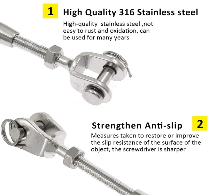 316 Stainless Steel Jaw and Jaw Turnbuckle Rigging Screw Turnbuckle Rigging
