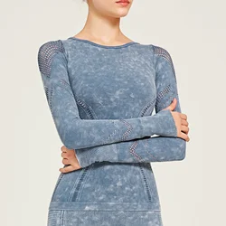 New style fashion cheap women hollow out printing fitness wear long sleeve yoga tights top