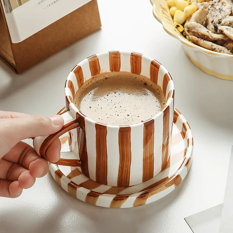 Оптовая продажа чашек с блюдцем для латте капучино и двойного эспрессо ручная роспись Мате кафе бариста