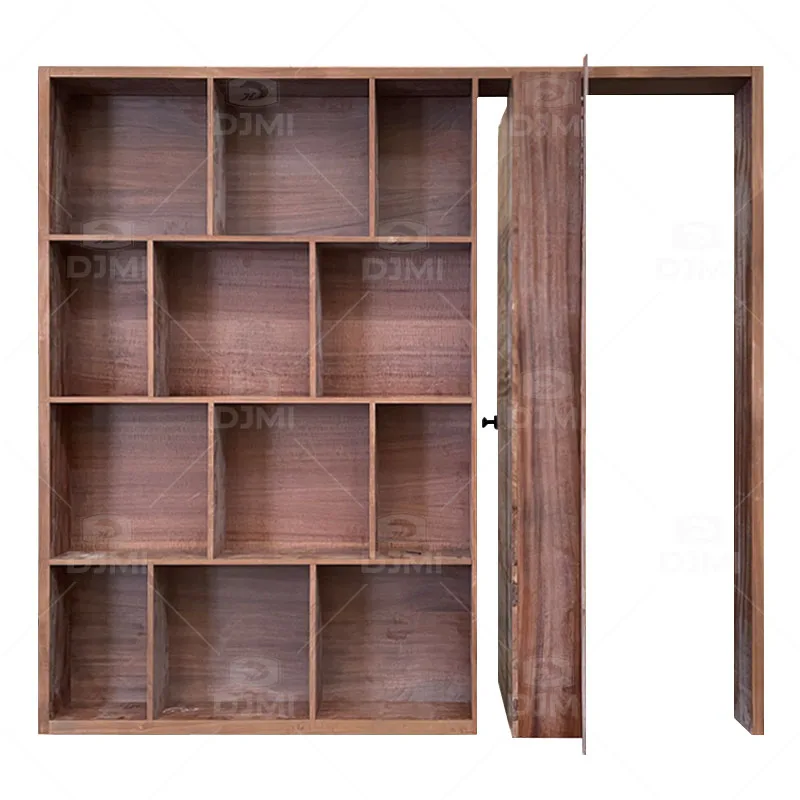 Solid wood with cabinet and bookshelf door design interior swing secret hidden bookshelf door