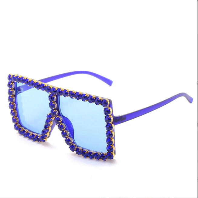 Oversized Square Diamond Sunglasses Women Big Frames Glasses Crystal One-piece Female Sun Glasses Rhinestone Eyeglasses