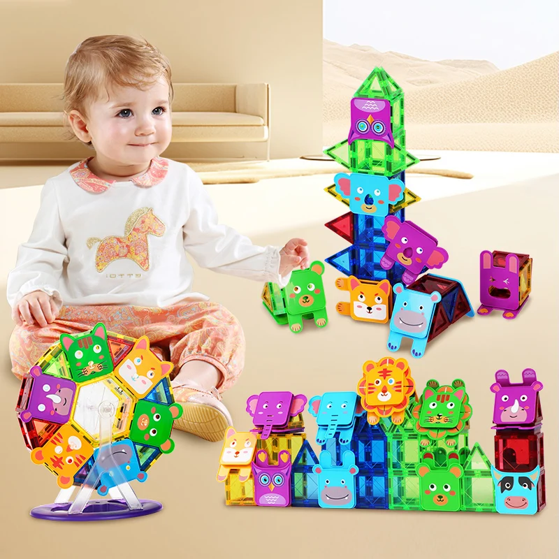 Toddler Kids STEM Toys 3D DIY Animals Magnetic Blocks Magnet Tiles Educational Set For Children
