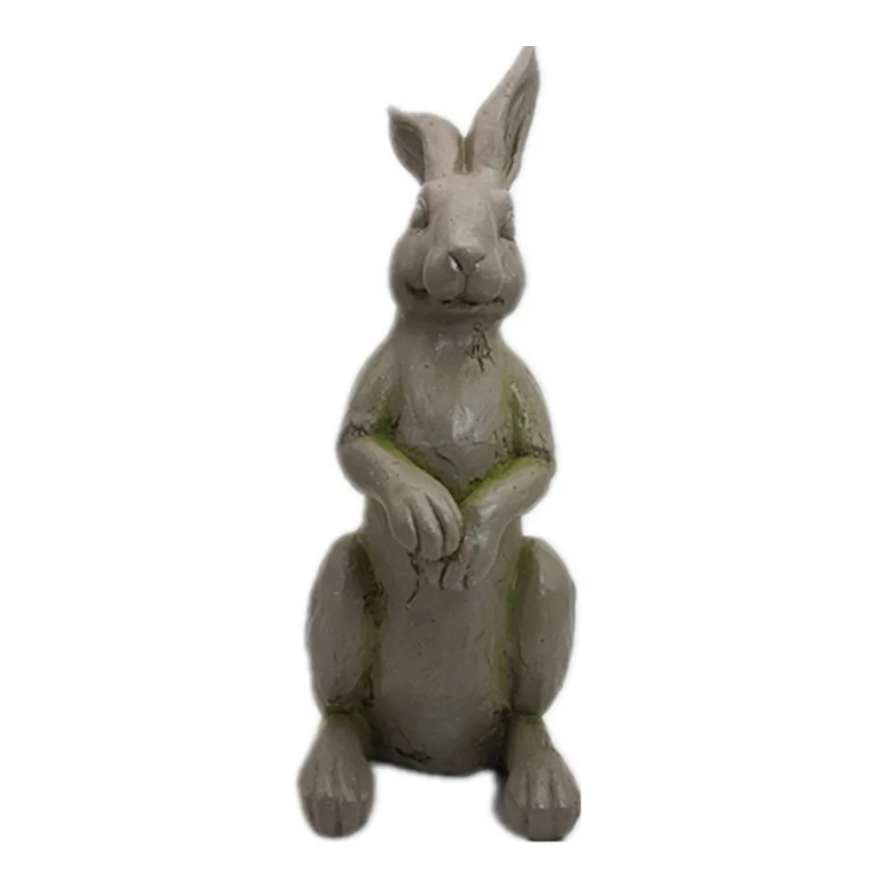 8 Inch Garden Decoration Resin Wood Carved Rabbit Statue Decoration Polyresin Bunny Sculpture Spring Decoration