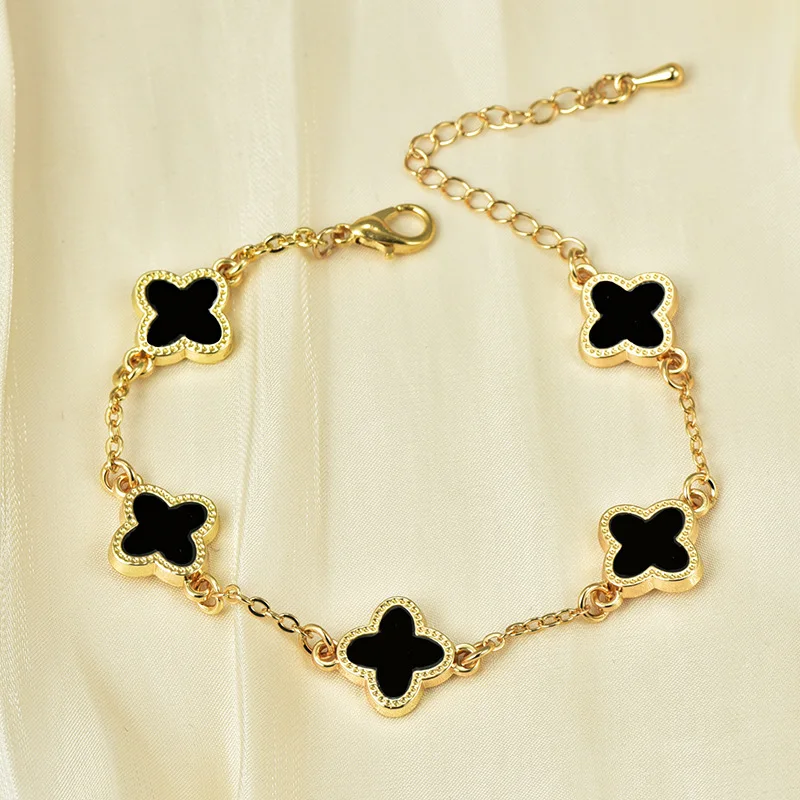 2024 Four Leaf Clover Bracelet Women Fashion Bangle Jewelry KC Gold Alloy Accessories Wholesale Low Price
